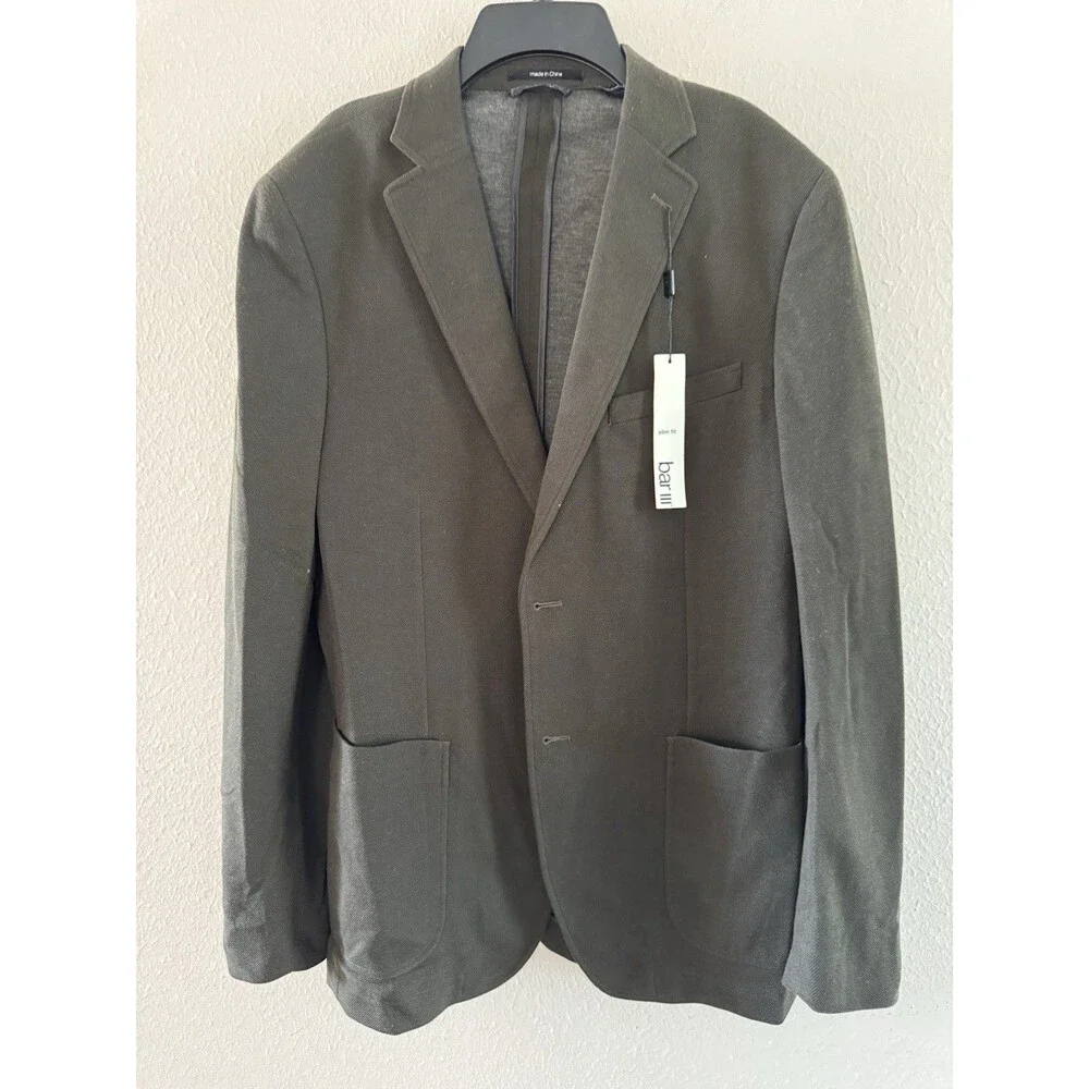bar III Slim-Fit Knit Sport Coat blazer size 40R dark Green casual soft tailored